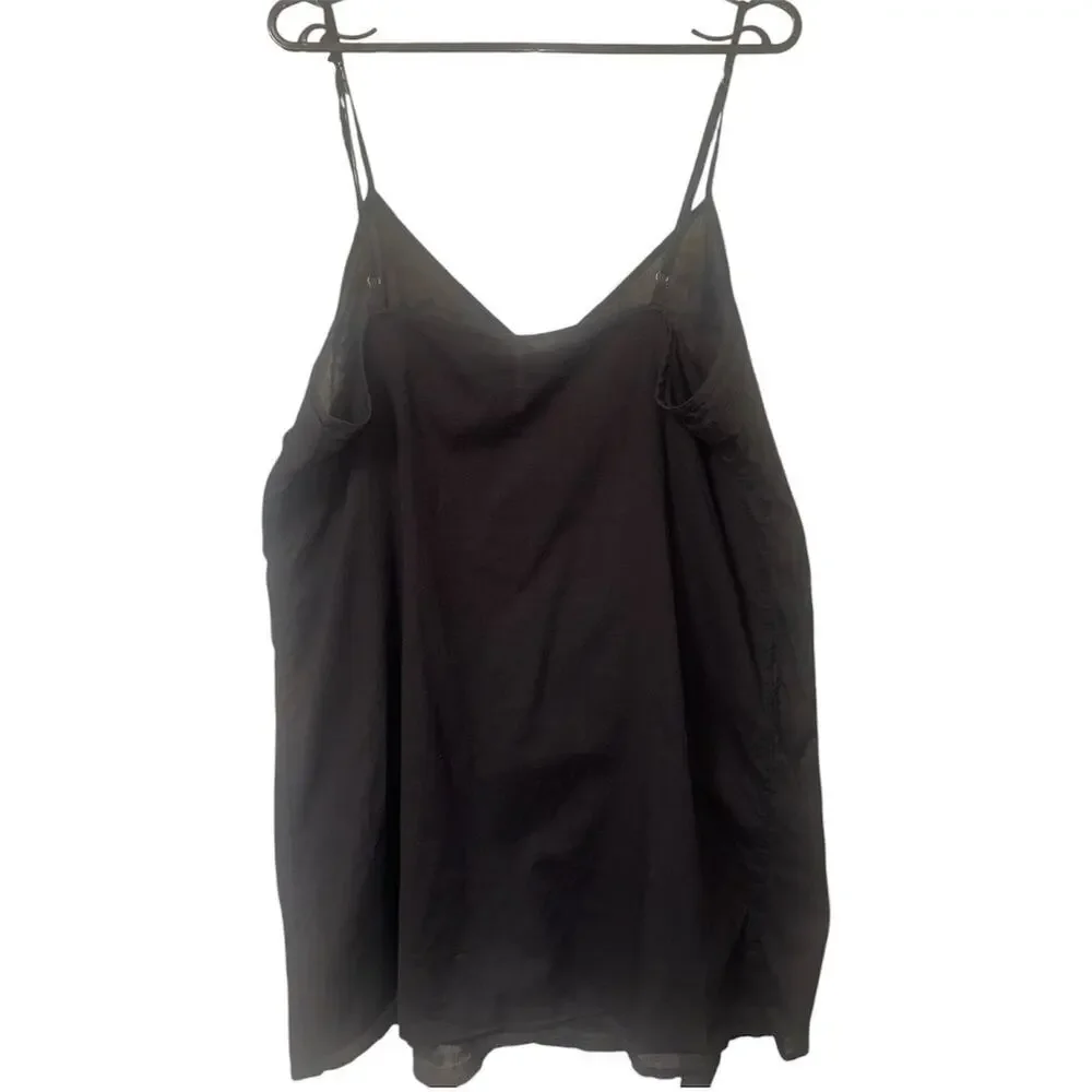 Free People Women’s Large Black Sheer Cotton Flowy Cami Tank Adjustable Straps